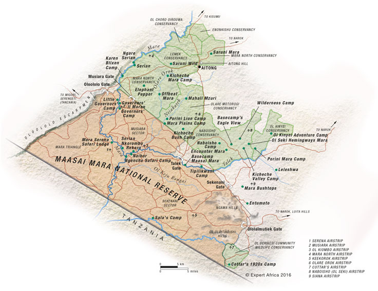 A map of the Masai Mara National Reserve in Kenya
