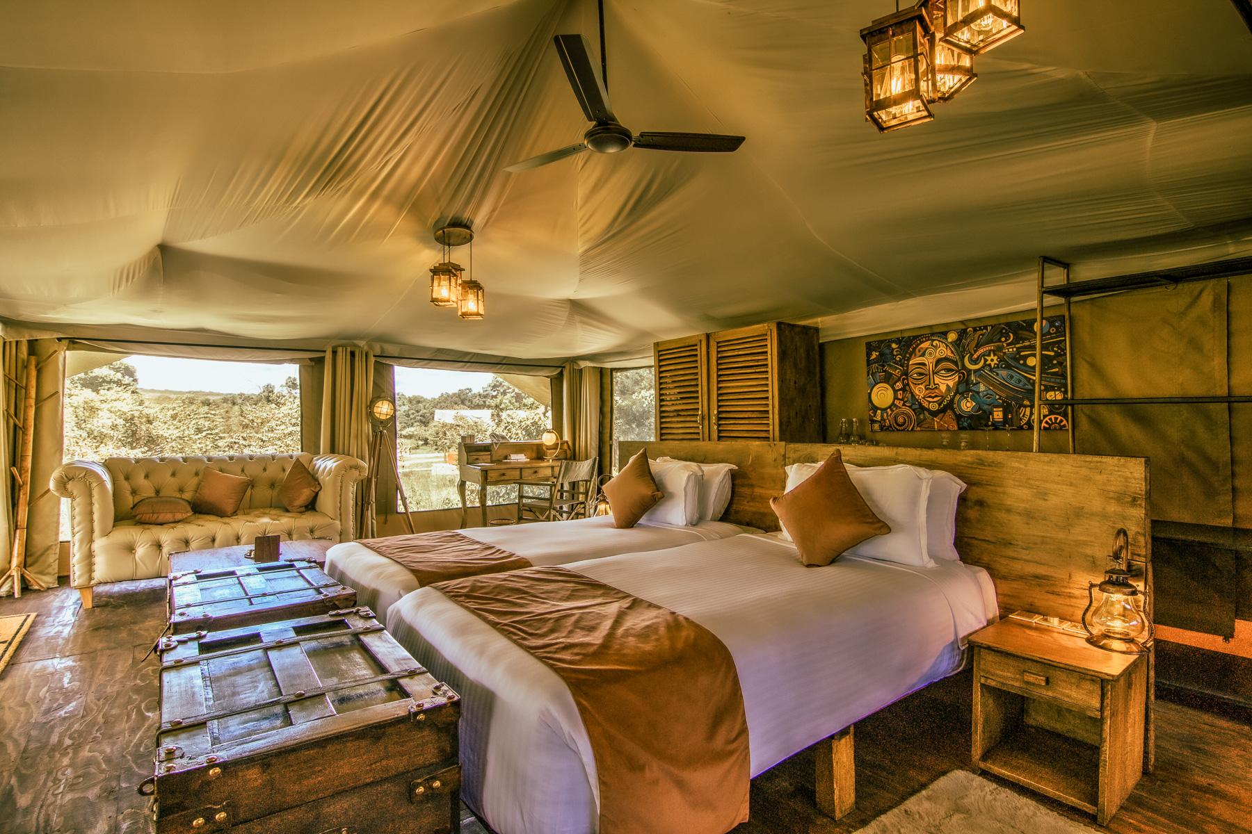 Peak inside the double room at the camp