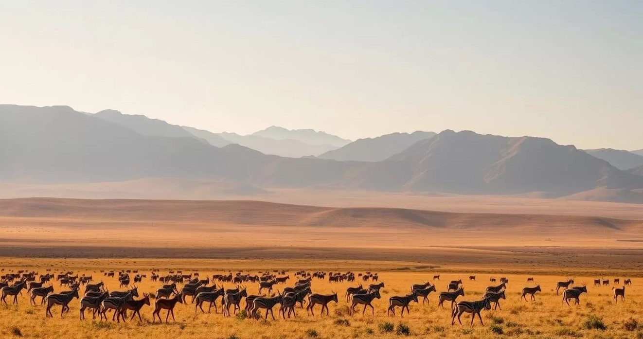 An expansive view of the Laikipia Plateau with lots of wildlife